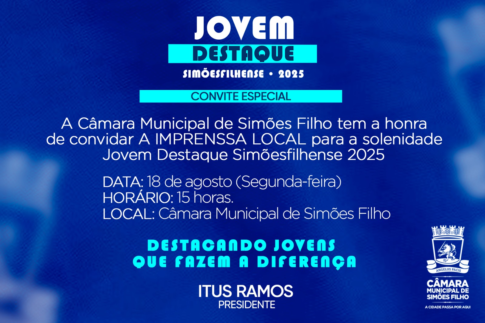 Câmara Municipal realizará solenidade Jovem Destaque 2025